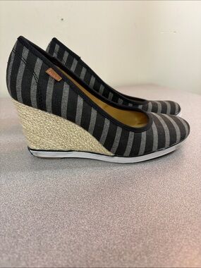 Keds Damsel Breton Black and Gray Striped Wedge Heels